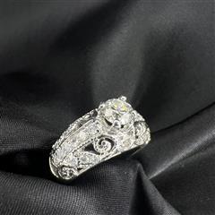 14K WHITE GOLD 1.15CTW VINTAGE INSPIRED DIAMOND ENGAGEMENT RING